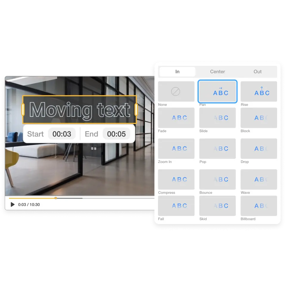Select animated text styles in Visla to add moving text to your video.